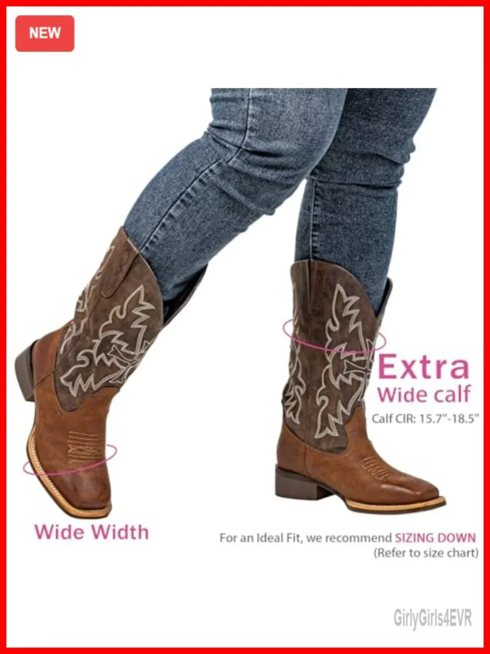 Extra Wide Calf Western Cowboy Boots Women Square Toe Pull-On Faux Leather